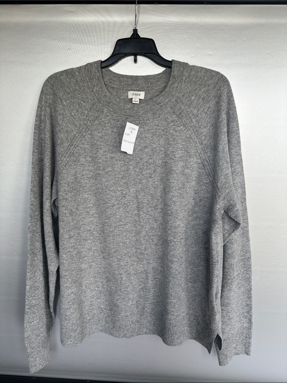 J.Crew Factory Sz Large grey cotton-wool blend raglan crewneck sweater